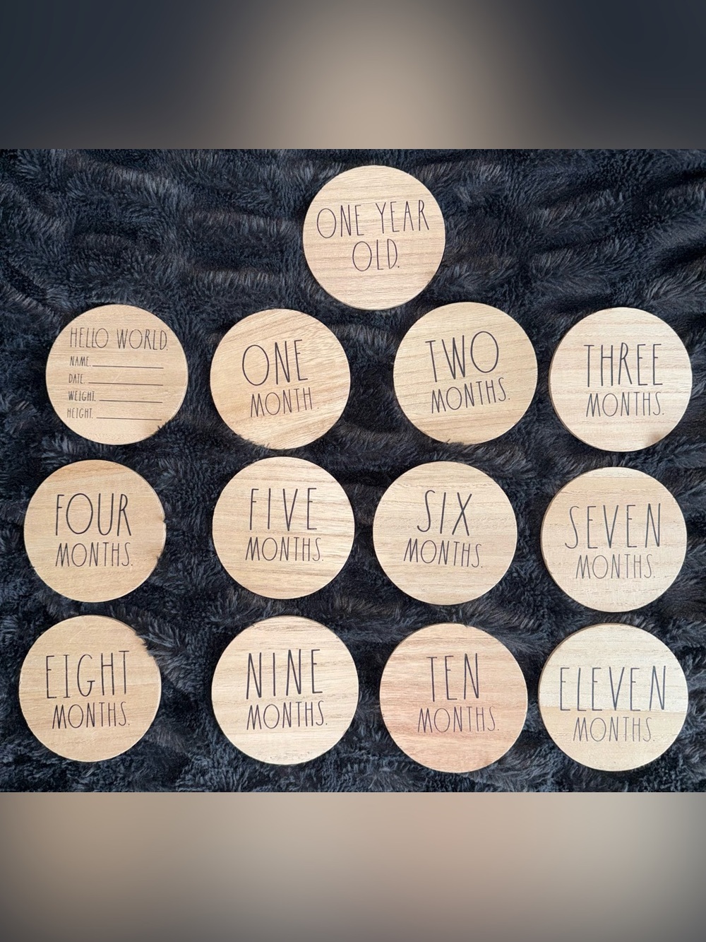 Rae Dunn Wooden Baby Milestone Discs Monthly Photo Props – Rustic Nursery Decor